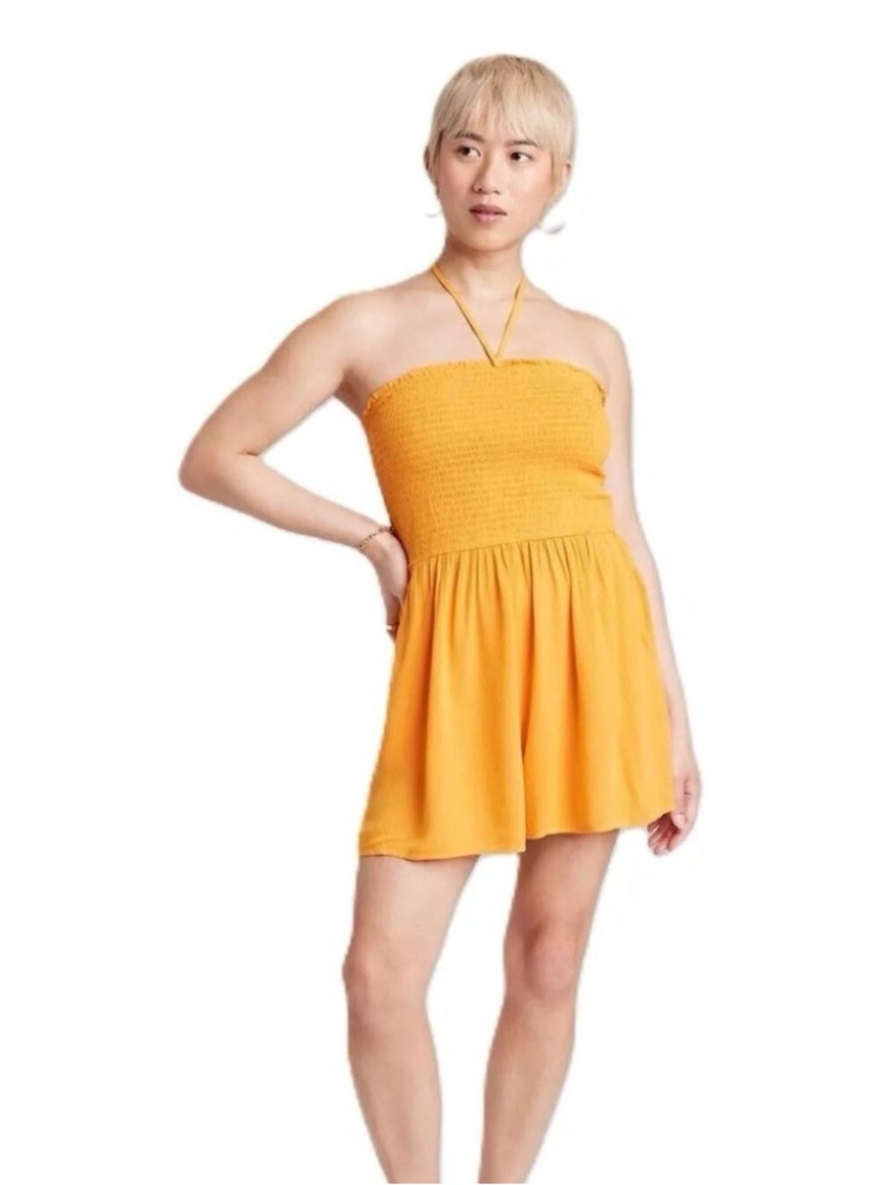 wild fable Yellow Strapless Smocked Kids One-Piece